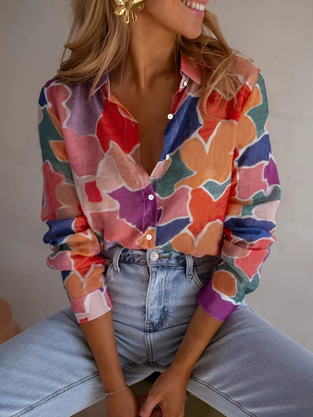 ZARA Chic Spring Summer Country Printed Long Sleeve Shirt